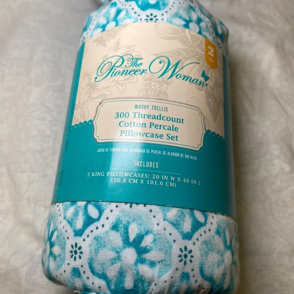 The Pioneer Woman Washy Trellis King Pillowcase Set 2 Pc Cotton Percale New